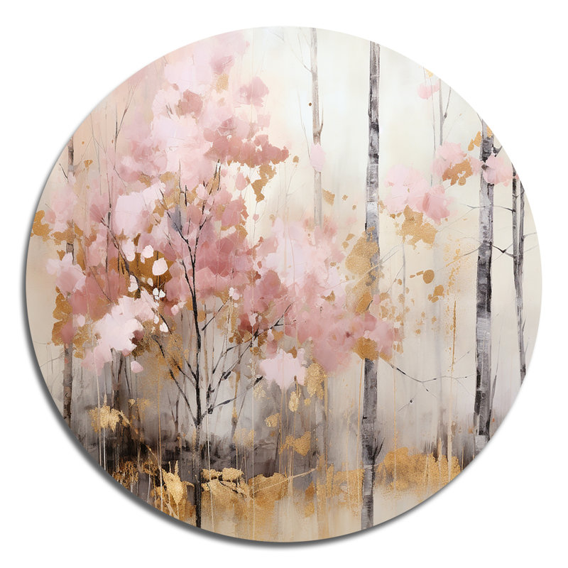 Art mural rond en métal Minimalisme rose et or, H 16 po x l 16 po