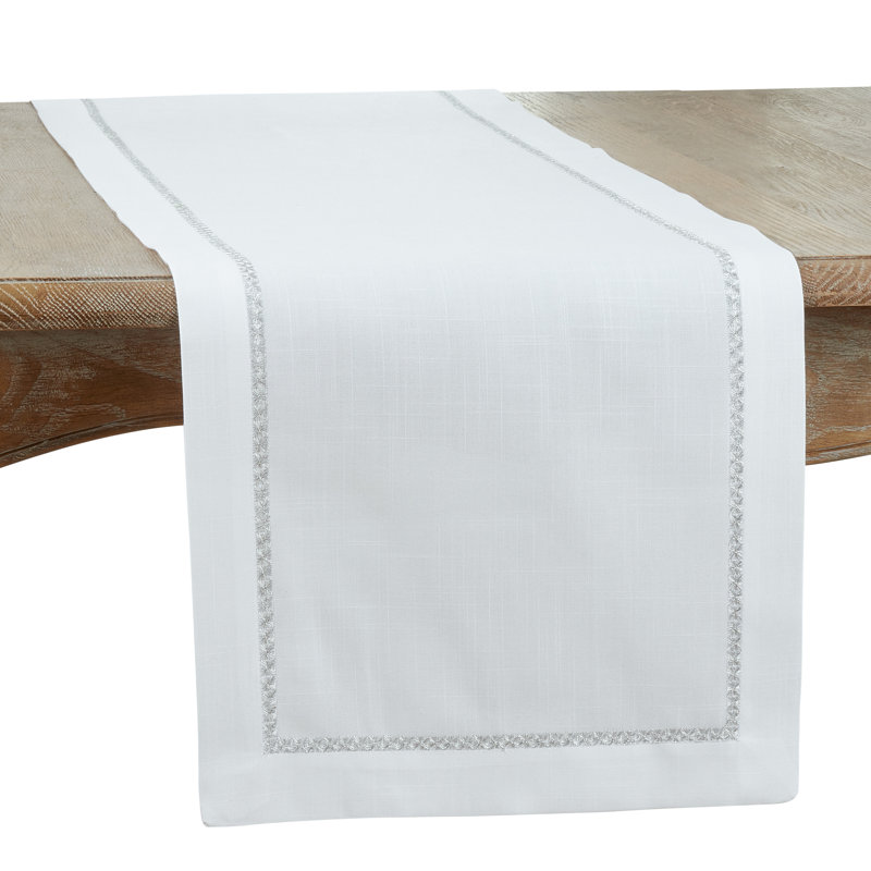 Elegant White and Silver Polyester Table Runner, 16" x 90"