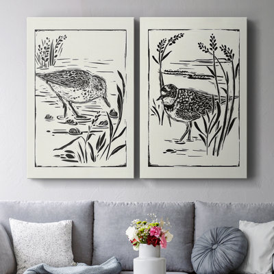 Linocut Style Seabird III-Premium Gallery Wrapped Canvas -Ready to Hang