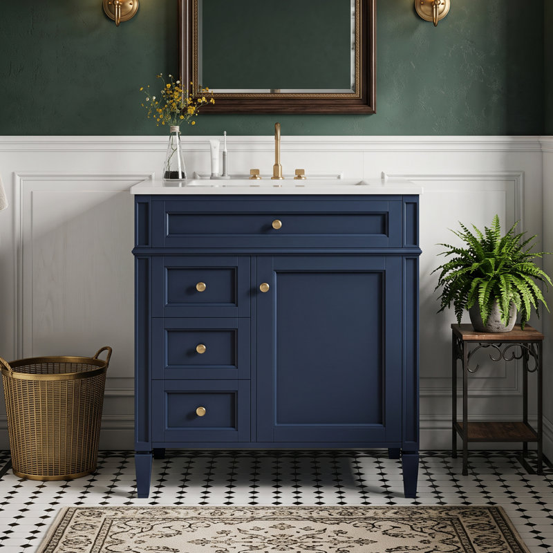 30'' Freestanding Single Sink Bathroom Vanity with Ceramic Top, Blue