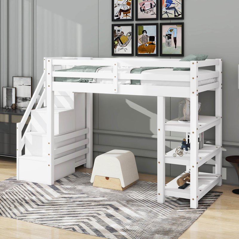 Lit mezzanine avec escalier de rangement, Simple