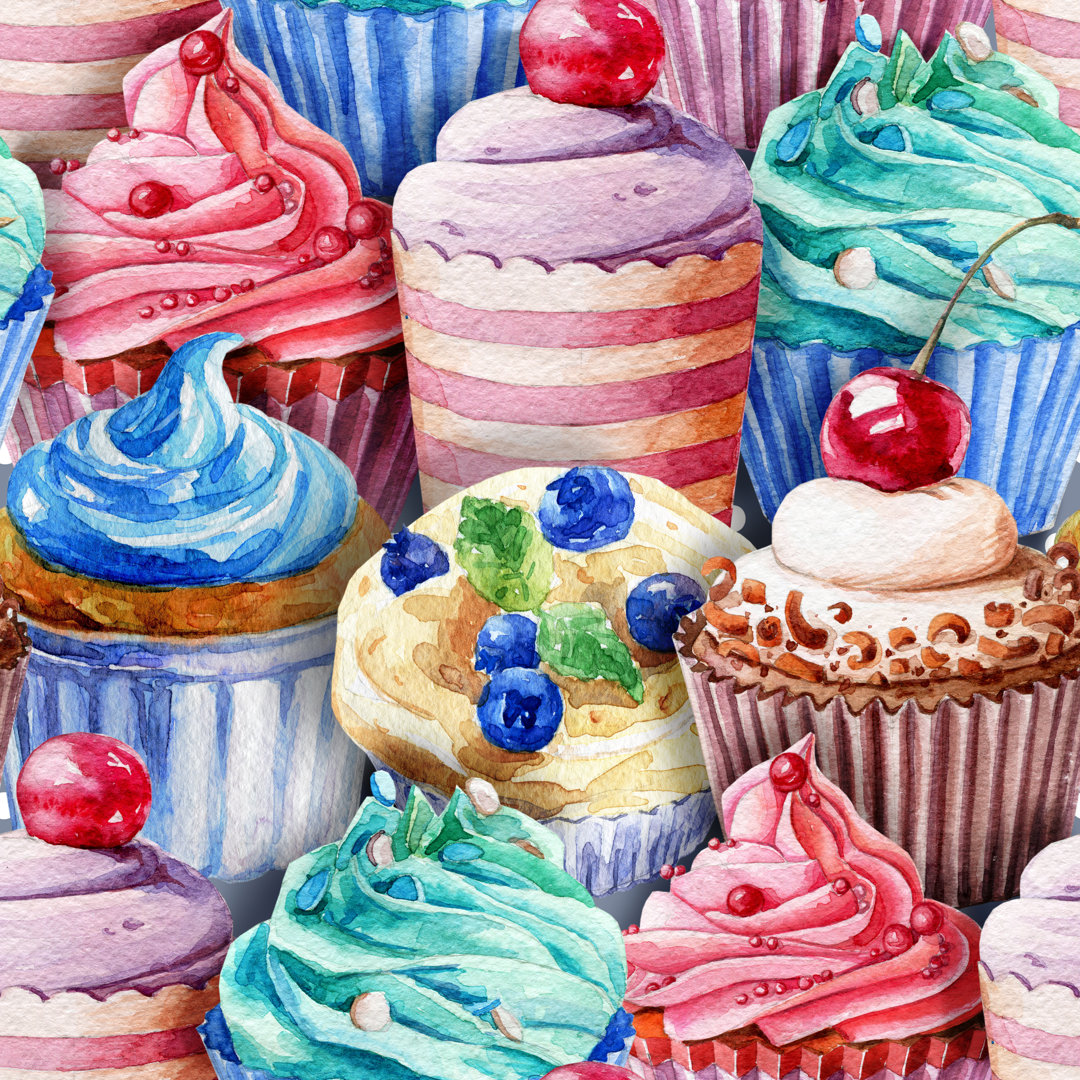 Aquarell-Cupcakes von Innakote - Kunstdrucke auf Leinwand