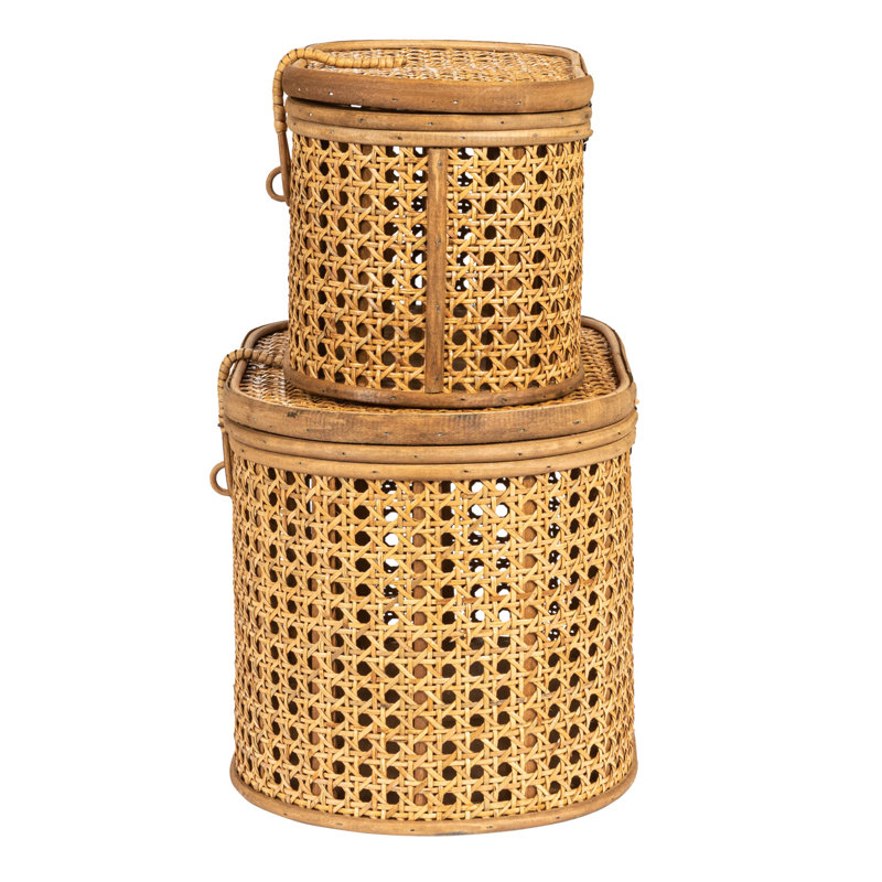 Edelie Coastal Rattan Storage Bin - Set of 2, Natural