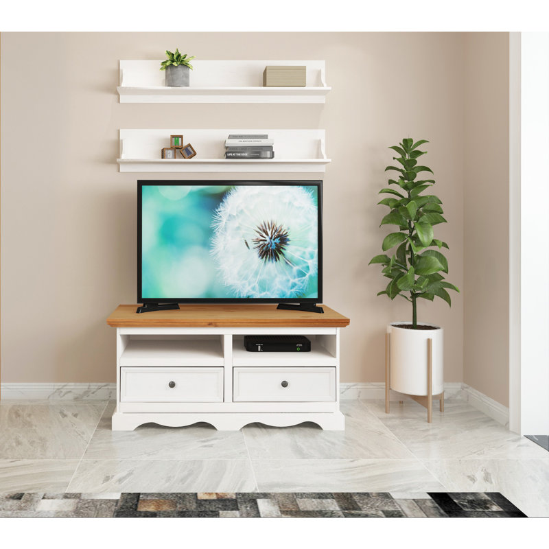 Ruth Unfinished TV Stand for TVs up to 50", White/Brown