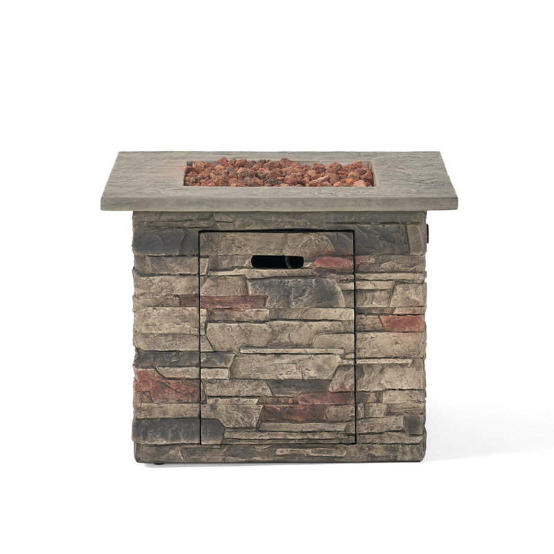 STONE SQUARE MGO FIRE PIT W/ TOP- 40,000 BTU, 23.85" H x 32.1" W x 32.1" D, Brown