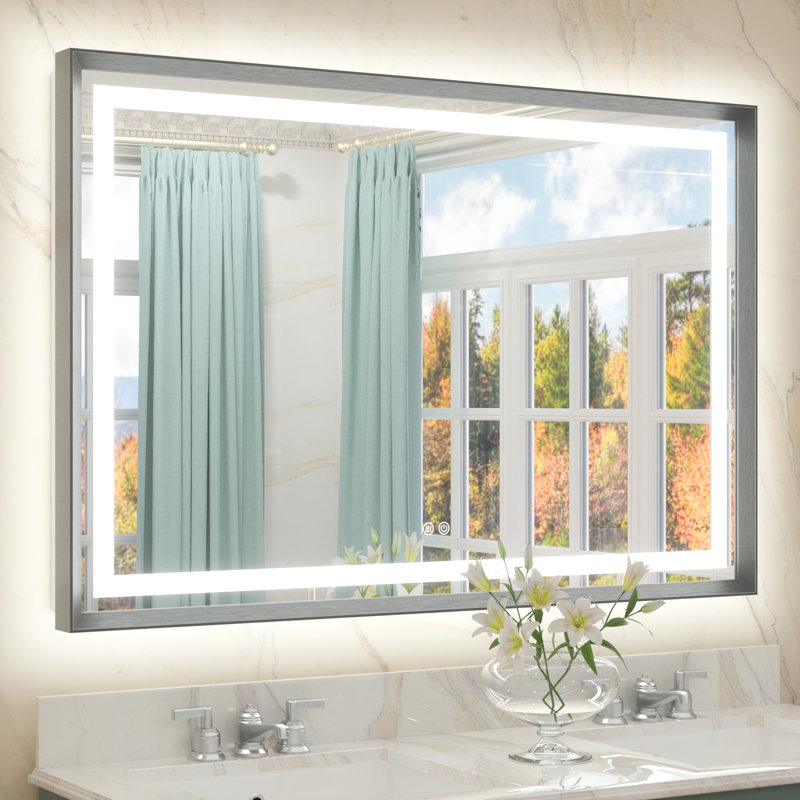Miroir de salle de bain Dineen, 48 po x 32 po, Gris foncé