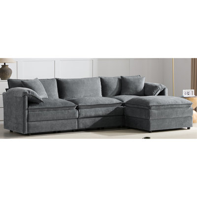 [NOUVEAU SKU de N723S0687B] Canapé modulaire en chenille de 103 po avec assise profonde et large, ensemble de canapé en forme de L avec coussins doubles, canapé à 4 places avec repose-pieds mobile, mobilier d'intérieur surdimensionné