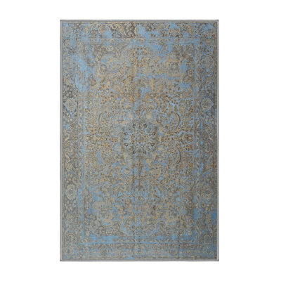 Tapis décoratif en laine bleu/brun clair oriental Loys