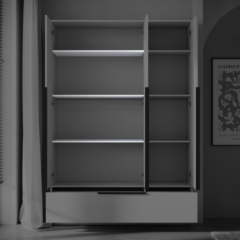3 Door Wardrobe, White Matt