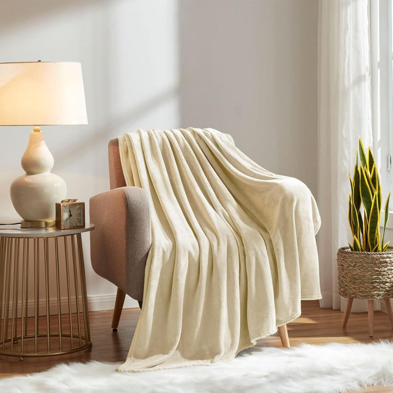 Jeté super doux en flanelle soyeuse de qualité supérieure en microfibre beige