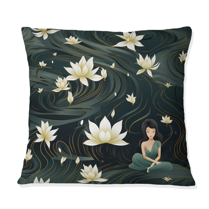 Coussin décoratif à imprimé floral Mindful Retreat Yoga Oasis Zen, 18 po x 18 po