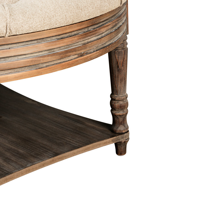 Rond - Pieds en bois massif, revêtement en lin, rangement pour le salon classique avec tablette et revêtement, décoration intérieure