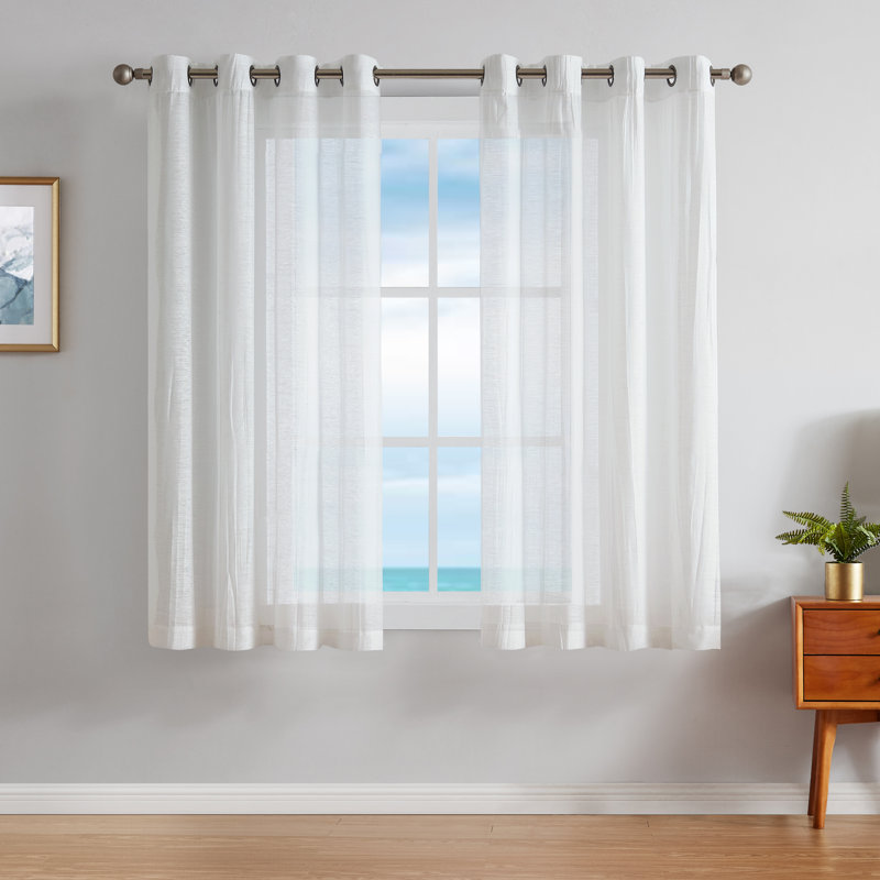 Nautica Cordelia Crushed Sheer Window Curtains, White, 52" W x 63" L