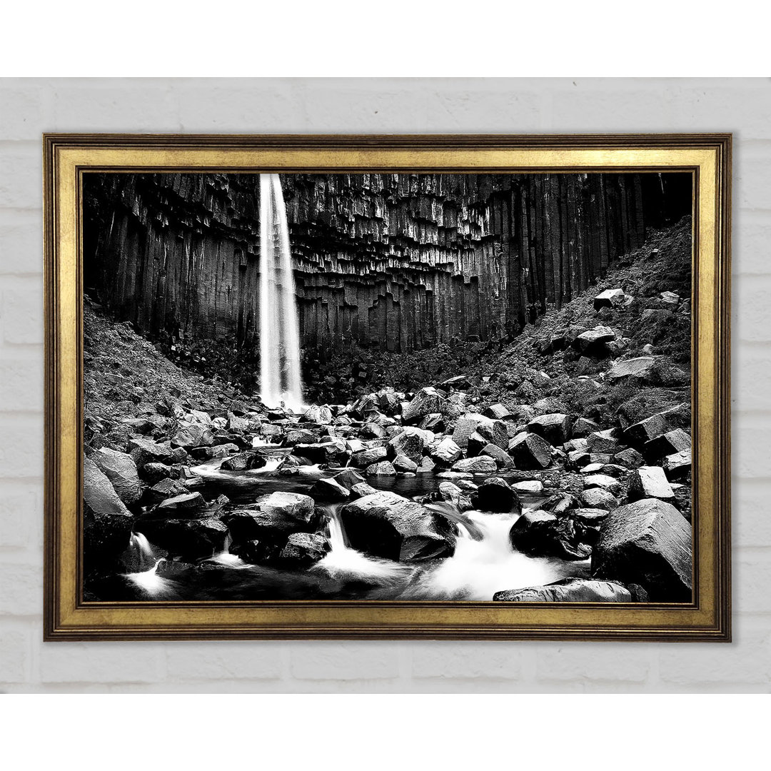 Wasserfall Tal Felsen B N W - Druck