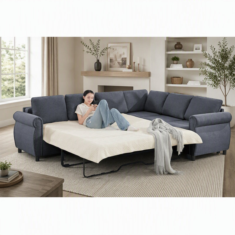 Canapé-lit modulaire spacieux en forme de L, canapé-lit 2 en 1 escamotable, idéal pour les grands salons et pour un sommeil confortable