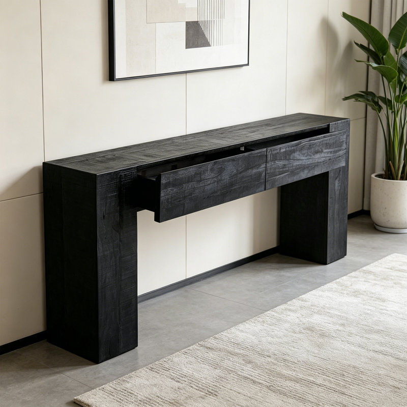 Console d'entrée en bois massif, H 29,53 po x l 55,12 po x P 11,81 po, Noir