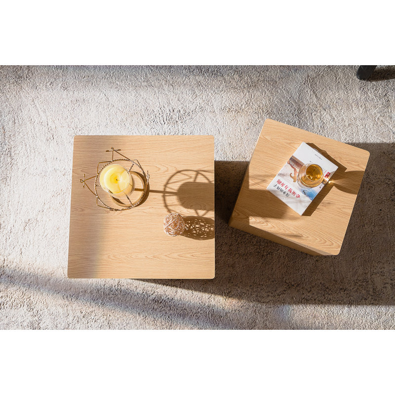Ensemble de table basse en MDF imitant le grain du bois, table d'appoint cubique, ensemble pour petit salon et chambre à coucher - entièrement assemblé