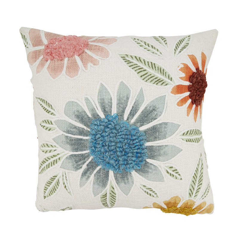 Housse de coussin décoratif en coton coloré et brodé l 20 po x L 20 po 