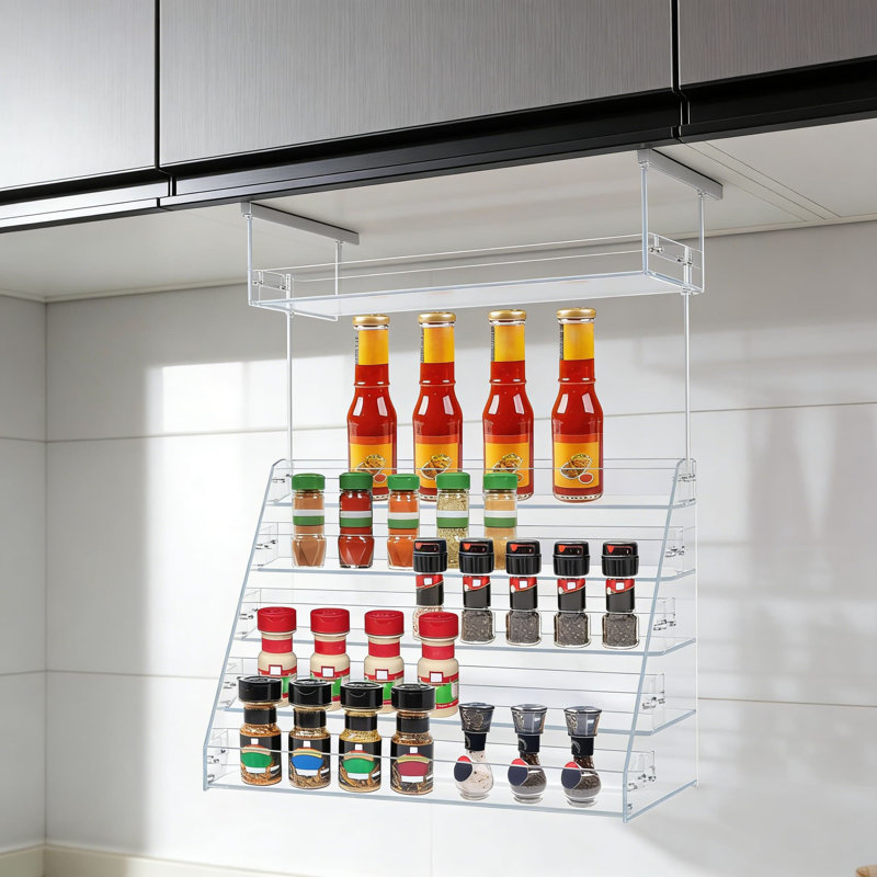 Étagère à épices en acrylique - Étagère verticale transparente à 5 niveaux pour le comptoir, l'armoire et le garde-manger, conception peu encombrante pour pots à épices, bouteilles et fournitures de cuisine
