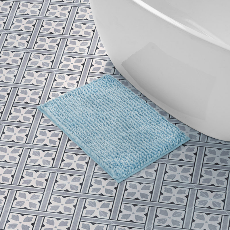 Laura Ashley Butter Chenille Bath Rug, Aqua, 17" W x 24" L