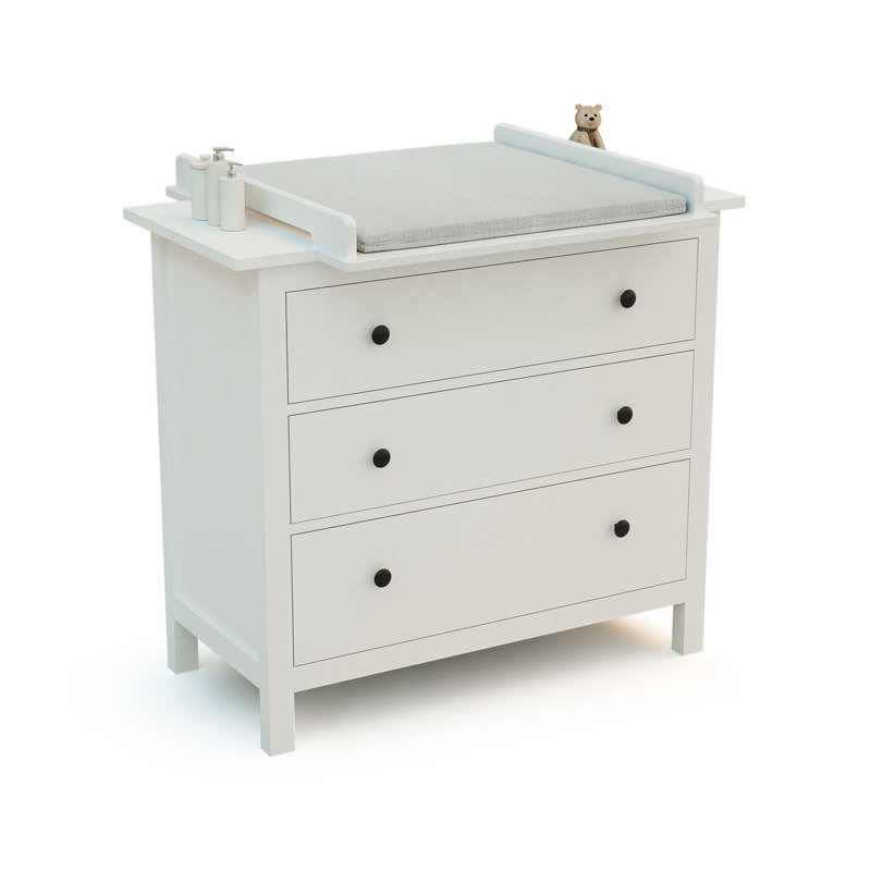 JURABABY - KIRA 70cm Universal Changing Table for Baby Dresser - White and Varnished Beech, White