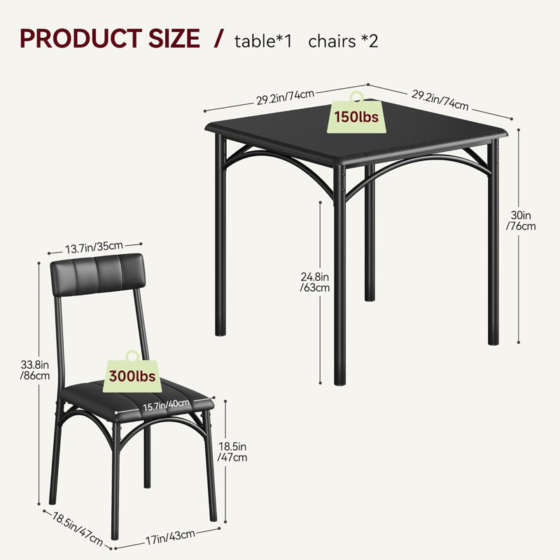 Dining Table Set for 2, Kitchen Table with 2 Upholstered Chairs