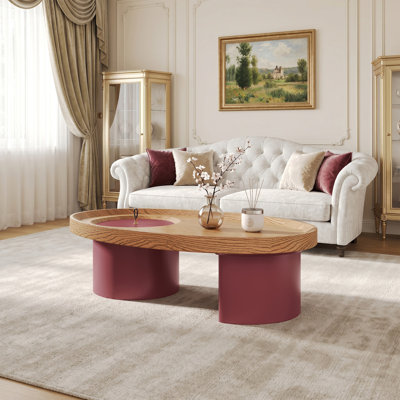 Oval Coffee Table for Living Room, 45.3" Wood Center Table | Modern Accent Table with Hidden Storage, Large Tea Table