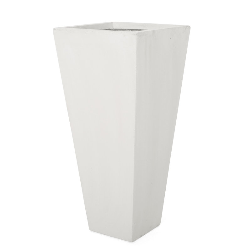 12.88" X 29.25" Matte White Outdoor Planter - Tapered Cast Stone, For Backyard Charm Allure, White