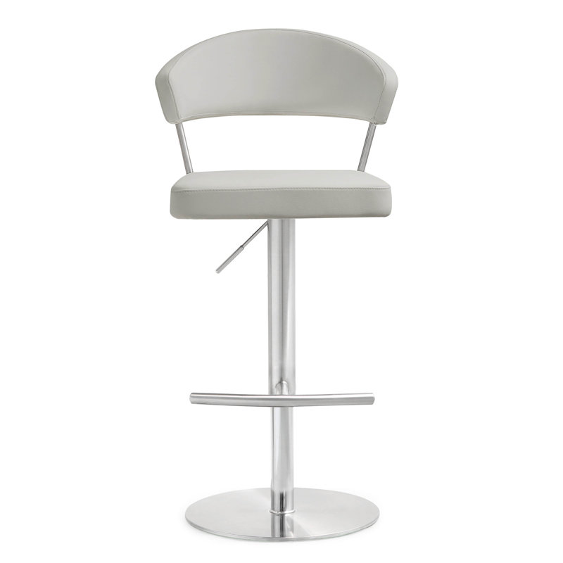 Upholstered Counter Stool with Metal Frame, Light Grey/Silver