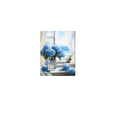 Hydrangeas Pictures Canvas Wall Art – Blue Bathroom Decor Beach Windows Artwork Rustic Floral Poster Summer Paintings Canvas Solid Wood Frame Support,16 X 24 inch