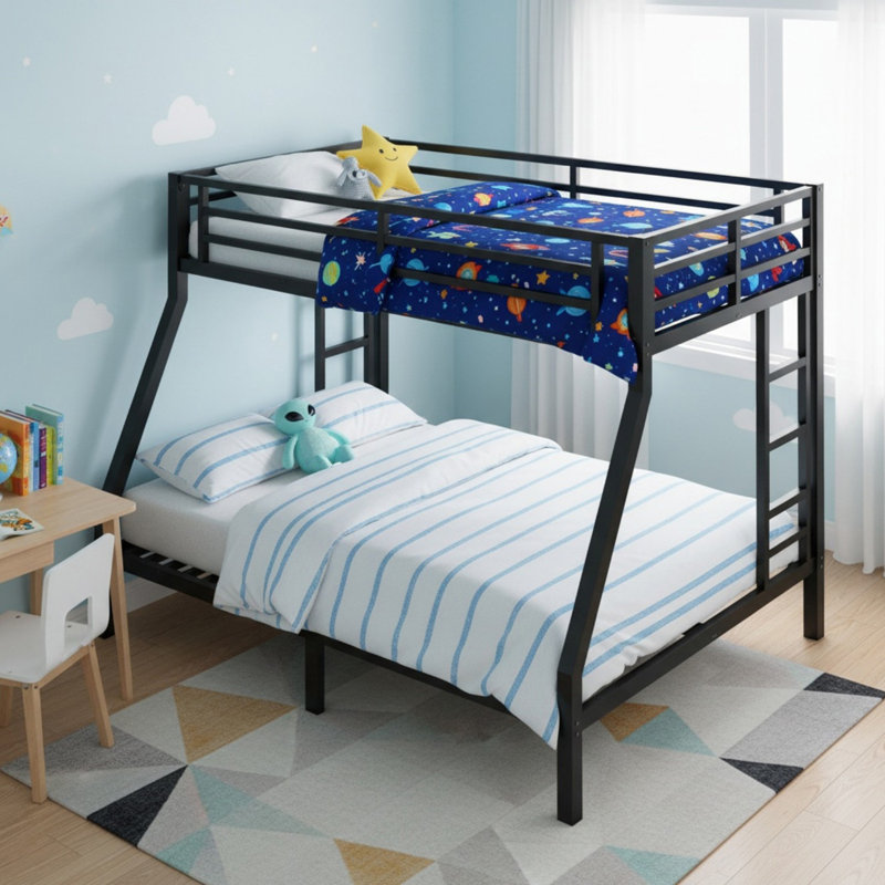 Metal Twin Over Full Bunk Bed for Teens and Adults, Black, Twin Over Full