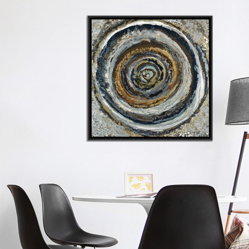 " Metallic Circle " by Blakely Bering, 18" H x 18" W x 1.5" D, Black Framed Canvas