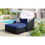 Lit de bronzage d'extérieur 79,9 "avec auvent réglable, double méridienne, lit de repos en rotin PE, osier noir et coussin bleu-600093294