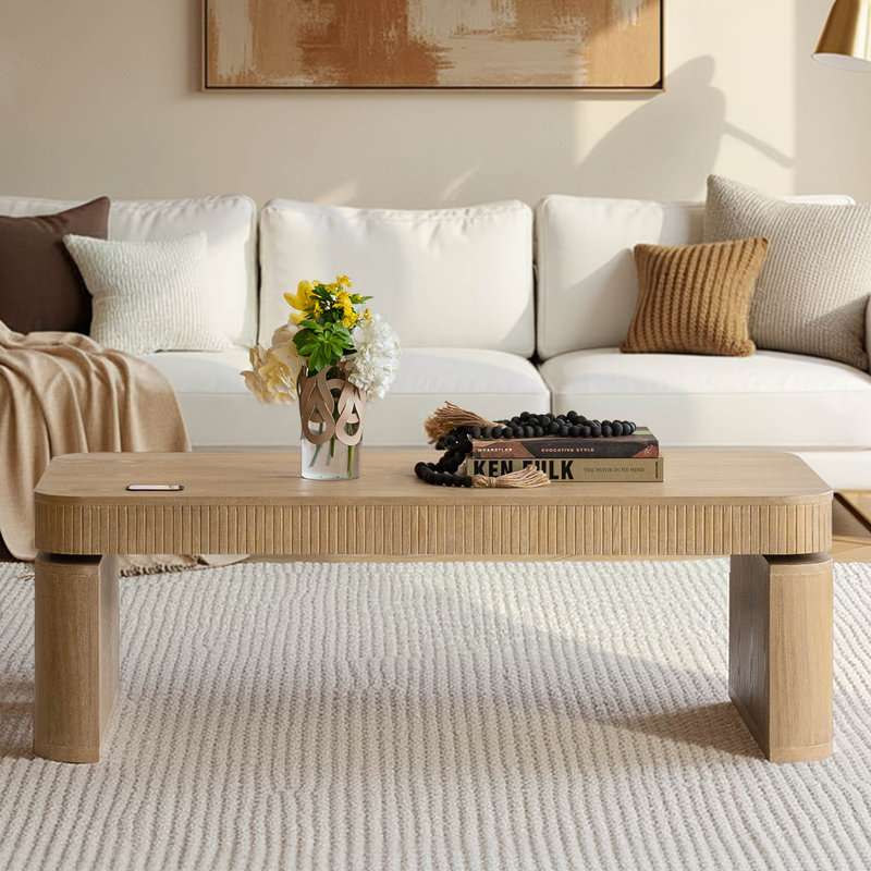 Table basse à plateau relevable électrique moderne 52 po Zenobia, Chêne