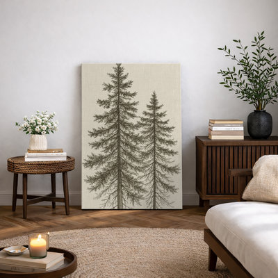 Tall Pine Trees Classic Botanical Nature Art – Pictures Framed Canvas Print Wall Art