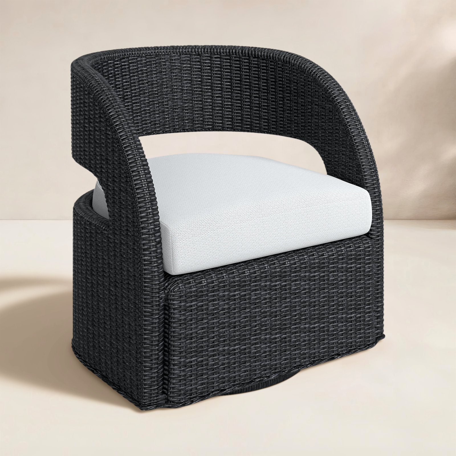 Maxille Swivel Wicker Outdoor Lounge Chair, Vintage Coal