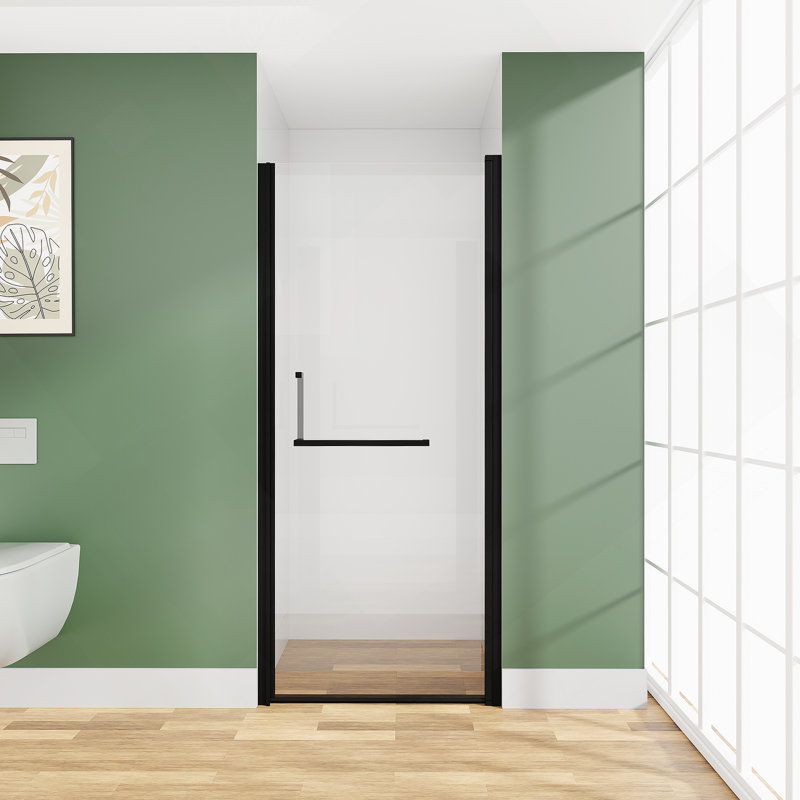34" x 72" Semi-Frameless Pivot Shower Door, 1/4" Tempered Glass, Adjustable Width, Reversible Installation, Matte Black