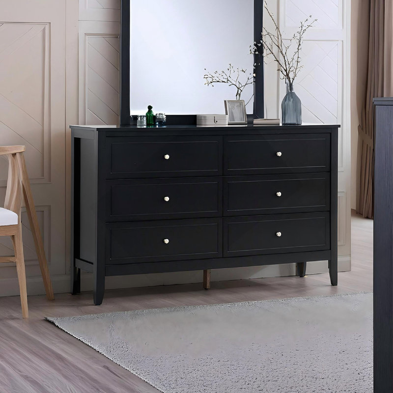 Commode 6 tiroirs Woonden, Noir