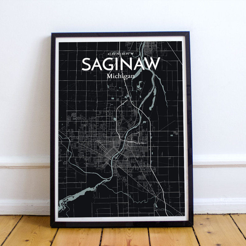 Saginaw City Map - No Frame Print, 61cm H x 45.7cm W x 0.13cm D