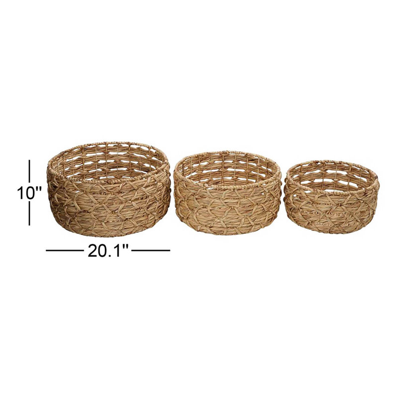 Set Of 3 Round Water Hyacinth Basket