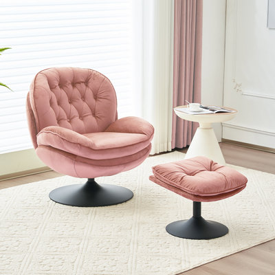 Zenon Velvet Swivel Accent Chair with Ottoman