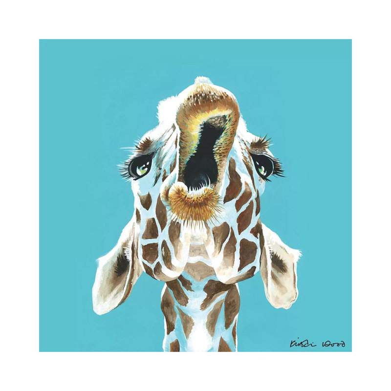 Giraffe On Turquoise Square by Kirstin Wood - Wrapped Canvas Painting, 30.48 cm H x 30.48 cm W