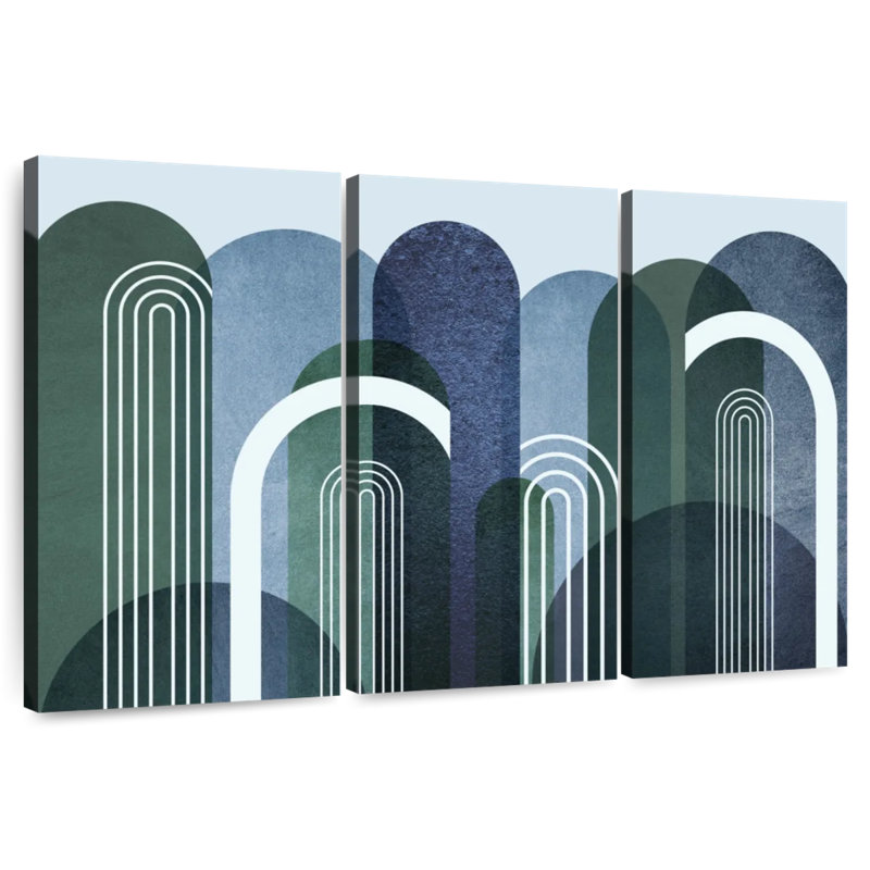 Avery Mid-Century Arches Navy Emerald, 48" H x 74" W