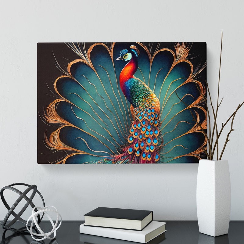 Peacock Art - Wrapped Canvas Print, 35cm H x 50cm W x 3cm D