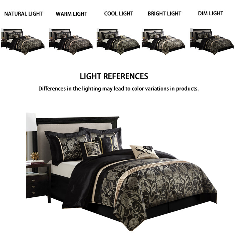 Fennville Microfiber 7 Piece Comforter Set, King Comforter + 6 Additional Pieces, Black/Silver