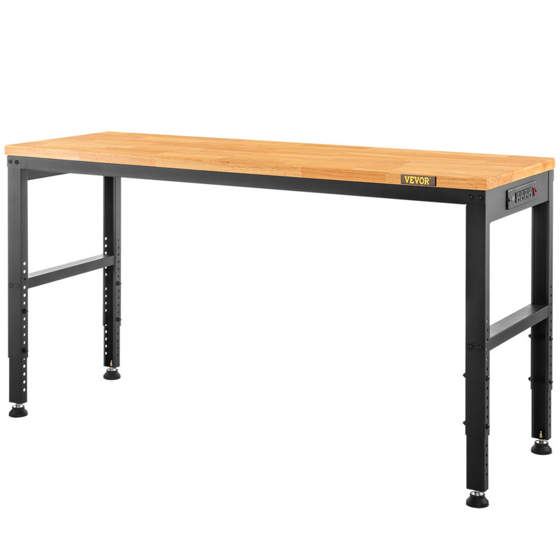 Établi en bois à hauteur réglable avec structure en métal et prises de courant, H 38 po x l 48 po x P 20 po