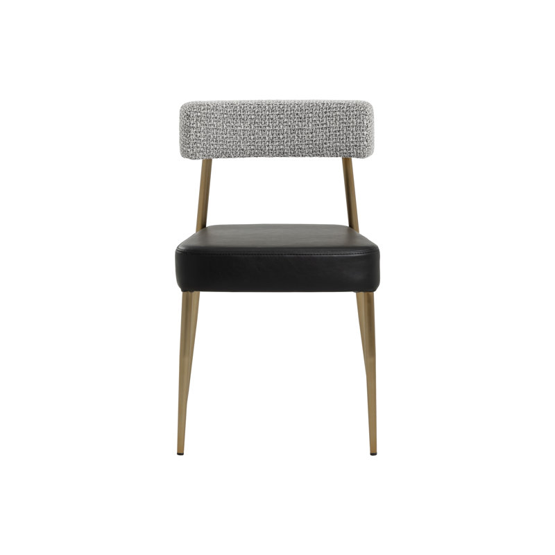 Upholstered Dining Chair, Gray Fabric/Black Faux Leather