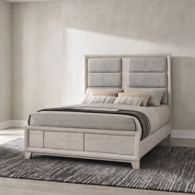 Lit plateforme rembourré Farre Queen gris délavé, Grand lit