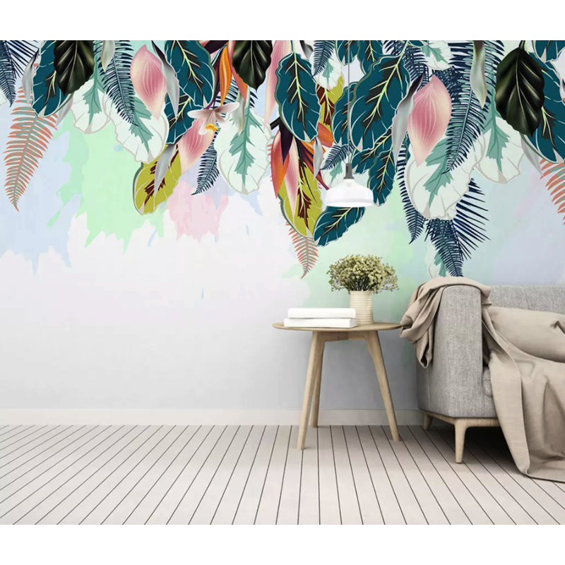 Murale à peindre exotique L 6,25 pi x l 112 po à feuilles tropicales, L 6,25 pi x l 9,33 pi