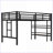 Twin Size Metal Loft Bed with Storage Shelf, Guardrails &amp; Ladder, Black for Compact Spaces